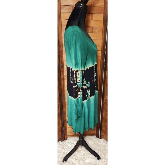 The Pyramid Collection Green High Low Tunic Dress Large L Long Sleeve Tie Dye - Picture 4 of 8